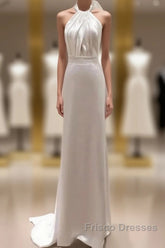 Weitese Formal WomenS Dress White Halter Light Wedding Dress Bride Dress Fishtail Evening Dress Formal Prom Dress Stores