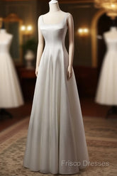 White A Line Satin Formal Prom Dress French Style Formal Dress