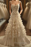 White A-Line Spaghetti Straps Chiffon Satin Long Wedding Dress With Beaded Appliques Simple Formal Prom Dress