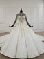White Ball Gown Lace Appliques High Neck Beading Crystal Wedding Dress