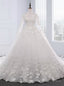 White Ball Gown Long Sleeve Backless Wedding Dresses With Beading