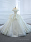 White Ball Gown Tulle Sequins Appliques Off the Shoulder Wedding Dress