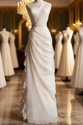 White Bodycon Satin Tulle Long Formal Prom Dress Simple Wedding Dress