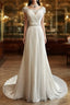 White Elegant A-Line Chiffon V-Neck Long Formal Prom Dress With Beading Simple Wedding Dress