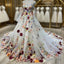 White Floral Sweetheart Long Sleeves Ball Gown Formal Prom Dress