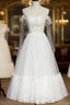 White Lace A-Line Tea Length Formal Prom Dress