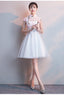 White Lace And Tulle High Neckline Short Graduation Dresses, Lovely White Short Homecoming Dress