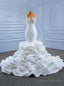 White Mermaid Pleats Appliques Beading Wedding Dress
