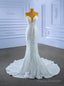 White Mermaid Sequins Strapless Pearls Wedding Dress