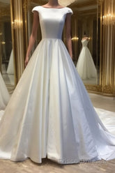 White round neck satin long Formal Prom gown, evening Dresses