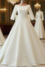 White Satin Backless 3/4 Sleeve Wedding Dress Party Formal Prom Dress