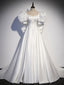 White Satin Long Prom Dress, White Long Evening Dress