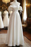 White Satin Off Shoulder Beaded Sweetheart Formal Dress, White Long Formal Prom Dress