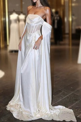 White Satin Formal Prom Dress Satin A-Line Long Scoop Long Evening Dress