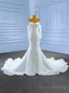 White Sequins Tulle Mermaid Wedding Dress With Detachable Sleeve