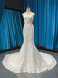 White Sheath Mermaid Tulle Lace Backless Wedding Dress