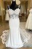 White Sheer Corset Mermaid Wedding Dress With Mesh Train Sexy