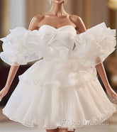 White Sweetheart Neck Organza Short Formal Prom Dress, White Homecoming Dress