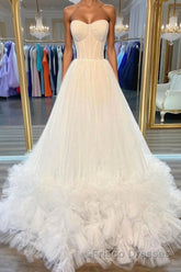 White sweetheart neck tulle long Formal Prom Dresses white formal Dresses