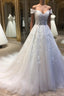 White sweetheart tulle lace applique long Formal Prom Dresses, wedding Dresses