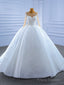White Tulle Lace Long Sleeve Beading Wedding Dress