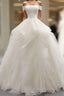 White Tulle Lace Off Shoulder Long Formal Prom Dress White Lace Wedding Dress