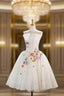 White Tulle Lace Short Formal Prom Dress, Beautiful A-Line Evening Party Dress