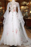 White Tulle Long Sleeves A-Line Wedding Party Dress, White Tulle Formal Prom Dress