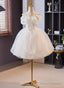 White Tulle Short Party Dress With Lace, White Straps Short Prom Dress