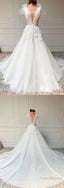 White V Neck Tulle Lace Long Prom Dress White Tulle Wedding Dress