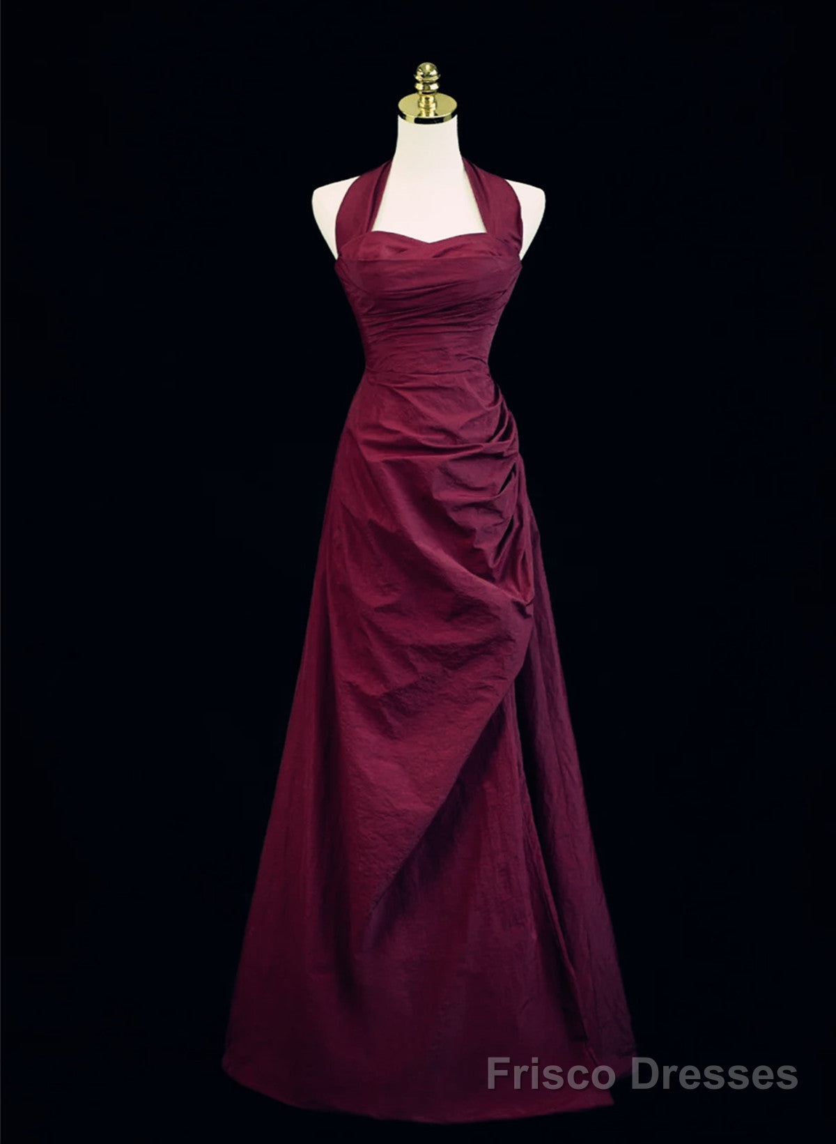 Wine Red A-Line Halter Vintage Style Prom Dress, Wine Red Long Evening Frisco Dresses Wine Red A-Line Halter Vintage Style Prom Dress, Wine Red Long Evening Frisco Dresses