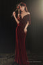 Wine Red Memaid Evening Dress Party Dress, Velvet Long Prom Dress