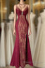 Wine Red Mermaid Straps Sweetheart Party Dress, Wine Red Lace Formal Prom Dress