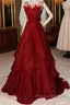 Wine Red Round Neckline A-Line Beaded Party Dress, Wine Red Long Formal Prom Dress