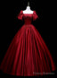 Wine Red Satin Beaded Ball Gown Sweet 16 Dress, Wine Red Evening Formal Dress