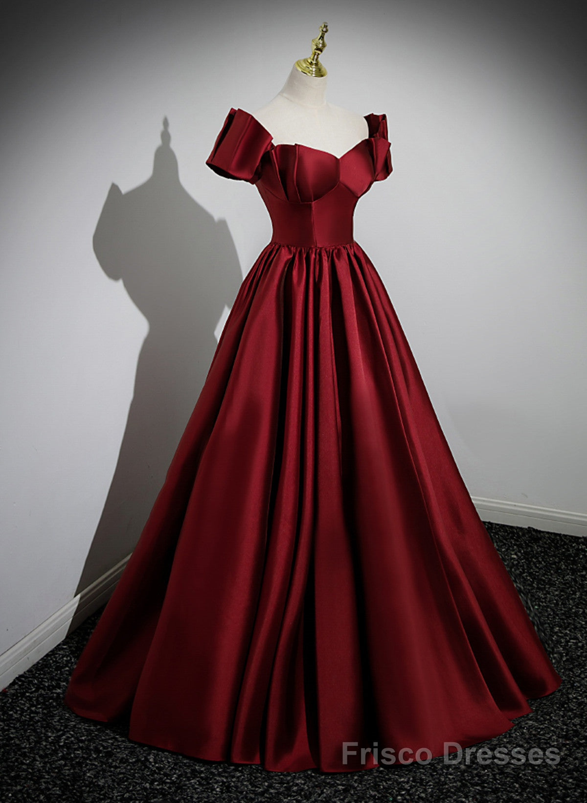 Wine Red Satin Long Party Dress, Off Shoulder Sweetheart Floor Length Frisco Dresses Wine Red Satin Long Party Dress, Off Shoulder Sweetheart Floor Length Frisco Dresses