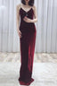Wine Red Straps Sexy Velvet Evening Gown, Long Party Prom Dresses