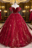 Wine Red Tulle Ball Gown Beaded Sweetheart Party Dress, Wine Red Formal Prom Dress