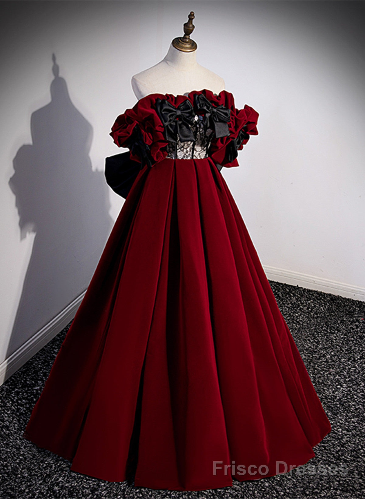 Wine Red Velvet Off Shoulder Party Dress, A-line Floor Length Prom Dre Frisco Dresses Wine Red Velvet Off Shoulder Party Dress, A-line Floor Length Prom Dre Frisco Dresses