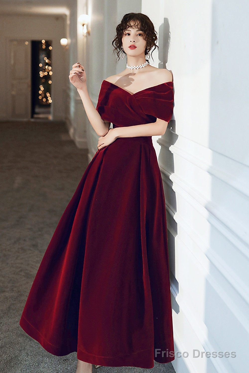 Wine Red Velvet Simple A-Line Long Wedding Party Dress, Wine Red Eveni Frisco Dresses Wine Red Velvet Simple A-Line Long Wedding Party Dress, Wine Red Eveni Frisco Dresses