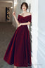 Wine Red Velvet Simple A-Line Long Wedding Party Dress, Wine Red Evening Dress