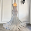 Women Silver Long Mermaid Prom Dresses Sexy Sheer Mesh Luxury Sparkly Handmade Diamond Black Girl Prom Formal Gala Gowns