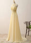 Yellow Chiffon Lace Appliques A Line Long Evening Dresses Zipper-Up