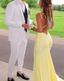 Yellow Mermaid Long Prom Dresses Shiny Evening Formal Dresses