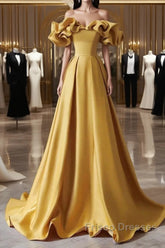 Yellow Off Shoulder Long Formal Evening Dress Formal Prom Dress