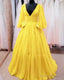 Yellow Puffy Sleeves Ball Gown Tulle Prom Dresses