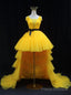 Yellow Tulle Pleats Prom Dress