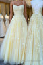 Yellow tulle lace long Formal Prom Dresses, yellow tulle lace formal Dresses