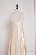Champagne One Shoulder A-line Satin Tea Length Bridesmaid Dress