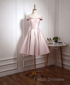 Cute Pink A Line Short Formal Prom Dress, Pink Evening Dress